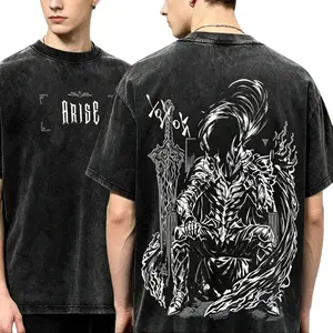 Igris Solo Leveling Vintage Washed Oversized T-Shirt – Dark Anime Graphic Tee, Anime Streetwear Unisex Shirt Menswear Man Tshirt Tropical Crewneck