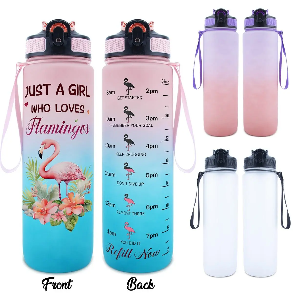 1pc 32oz Sports Water Bottle Just A Girl Who Loves Flamingos Design Flamingo Flower Leaf Elements Feature Ideal for Daily Use Flamingo Enthusiasts Gift Option Outdoor Portable Water Bottle Durable Large Capacity Hiking Water Bottle
