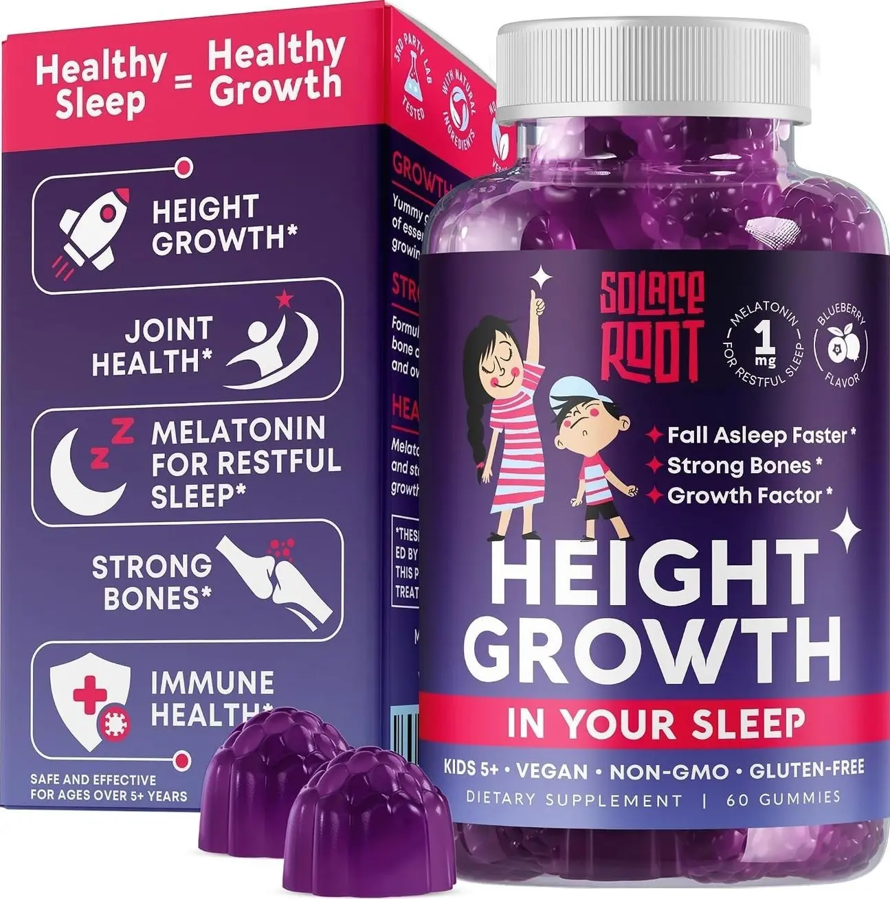 Height Growth Gummies with Melatonin for Kids & Teens - Ashwagandha for Kids - Melatonina Para Niños - Height Growth Supplement - Teen Boy Vitamins - Grow Taller Supplement - Kids Melatonin Gummy