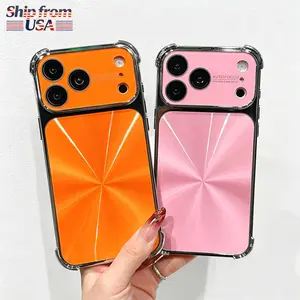 iPhone 17 Pro Max Protective Cover, Fashion TPU Soft-Edge Case with Quad-Corner Drop-Proof CD-Texture Hard Acrylic Back, Shiny Plating, Camera Lens Protector, Anti-Fingerprint & Shockproof Airbag Mobile Accessory