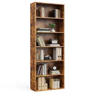 6-Tier Bookshelves with Adjustable Shelves, Floor Standing Bookcase for Home & Office Storage, Rustic Brown