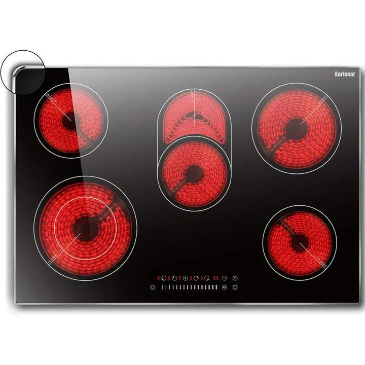 Karinear 5 Burner Electric Cooktop 8400W, 240V Built-in Radiant Stove with Metal Frame, Fits Most Existing Cutouts, Works with All Cookware, Timer & Child Lock Electric Stove Top kitchen cooking residual heat indicator, Led Display, Adjustable infrared