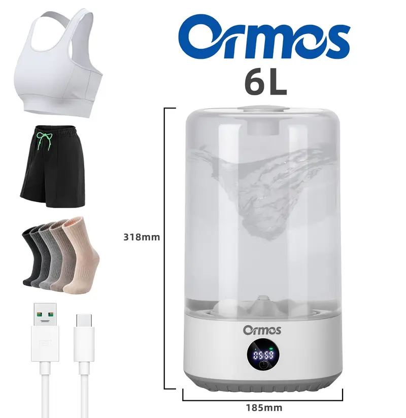 Ormos Portable Mini Washing Machine 6L Rechargeable Cordless Compact Washer for Underwear USB Charging Ideal for Singles Apartments RVs