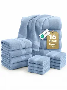 LANE LINEN Unisex 100% Ringspun Cotton Bathroom Towels Set - 16-Piece Family Pack, 4 Bath, 8 Washcloths, 4 Hand Towels, Soft, Absorbent, Quick-Dry, OEKO-TEX Certified, Durable, Modern