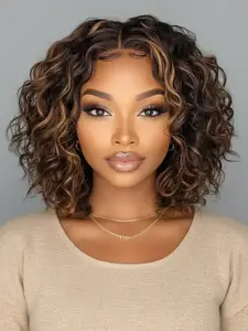 14 Inch Soft Glitter Blonde Curly Fluffy Natural Wig, Density 150, Lace Frontal Pre-Plucked Baby Hair, Human Hair, Daily Wear for Women