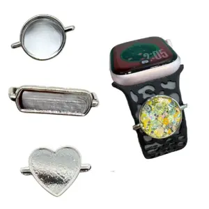 Watch Band Charm Bezel Blank for UV and Epoxy Resin Heart Bar Circle Customizable Smartwatch Charms Metal Alloy Fits Silicone Bands Resin Ready Design Easy to Customize Durable Lightweight