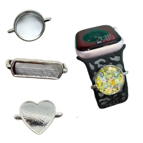 Watch Band Charm Bezel Blank for UV and Epoxy Resin Heart Bar Circle Customizable Smartwatch Charms Metal Alloy Fits Silicone Bands Resin Ready Design Easy to Customize Durable Lightweight