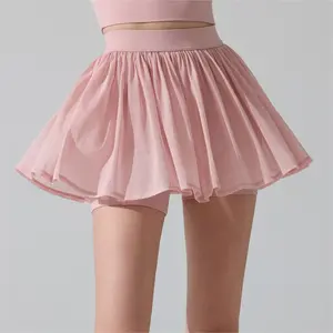 Women's Plus Size High-Waisted Fitted Mesh Sports Pleated Skirt - Tummy-Controlling, Comfortable, Breathable, with Inner Pocket, Suitable for Running, Fitness