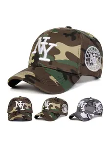 Unisex Ny Camo Baseball Hat, Adjustable Sun Protection Casual Cap, Fitted Design for Spring & Fall, Outdoor Travel Beach Vacation, Camouflage Snapback Hat