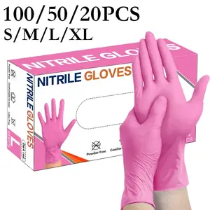 20/50/100 pcs, durable rose-red nitrile gloves, non-medical grade, latex-free, suitable for permanent makeup, nail and hair services, painting, dishwashing and cleaning, household bathroom cleaning gloves, odor-free.