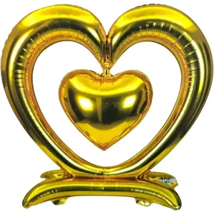 PMU 18-Inch Valentine's Day Heart Shaped Air Inflated Standing Open Heart Tabletop Mylar Foil Balloon