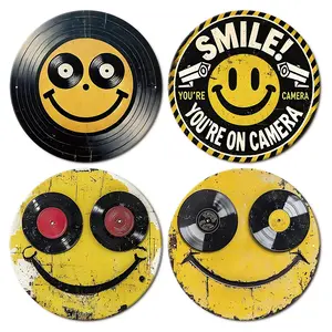 Smiling Face Metal Tin Signs Set, Wall Art Decoration for Home Bedroom Living Room, Ideal Thoughtful Gifts for Halloween Christmas, 8 Inch, Cheerful Aesthetic