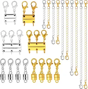 22PCS Gold Silver Necklace Magnetic Clasps Chain Extenders for Women Layering Separators Polished Alloy Set for Necklaces Bracelets Anklets