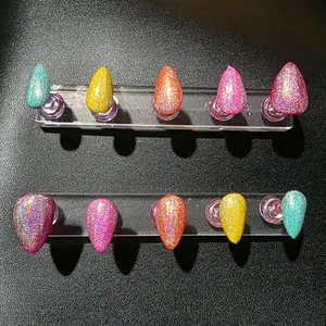 Holographic Aurora Rainbow Press On Nails Handmade Short Almond 10 pc. Vibrant Glitter Finish for Stylish Manicures