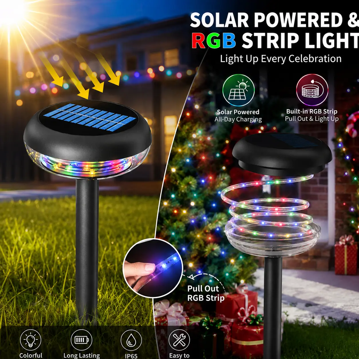 Solar Lights Outdoor Lights,LED Color Solar Ground Lights, Multi Colour Disc Lights Lawn Lights, Disc Lights Outdoor Garden Lawn, Path Garden Lawn Driveway (RGB)