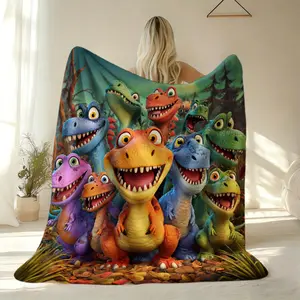Cartoon Dinosaur Throw Blanket | Soft and Lightweight, Ultra-Soft Flannel, Versatile All Season for Couch, Bed, Office, and Travel, Machine Washable, Perfect for Adults, Cozy Essential, Holiday Gift Must-Have