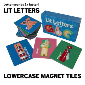 Lit Letters Magnet Tiles Official Lit to Lead Product | Learn Letter Sounds up to 2X Faster | Alphabet Fridge Magnets | Embedded Pictograph Mnemonic