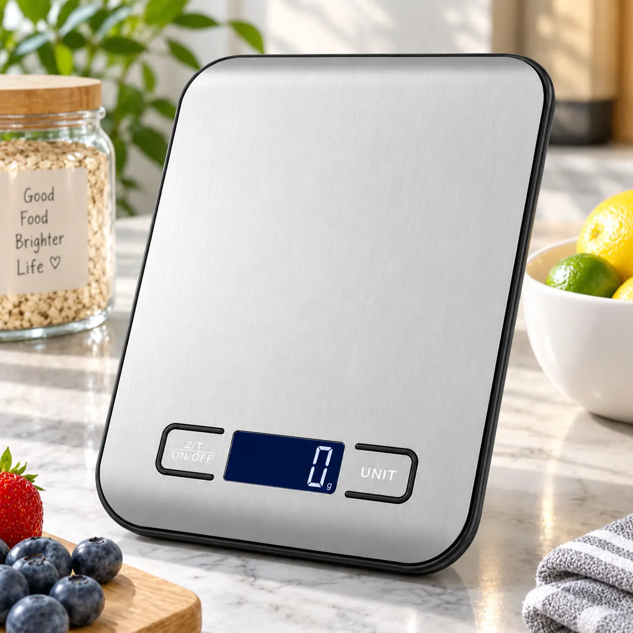 Digital Kitchen Scale, Stainless Steel Food Scale with LCD Display and Tare Function for Baking, Cooking and Meal Prep