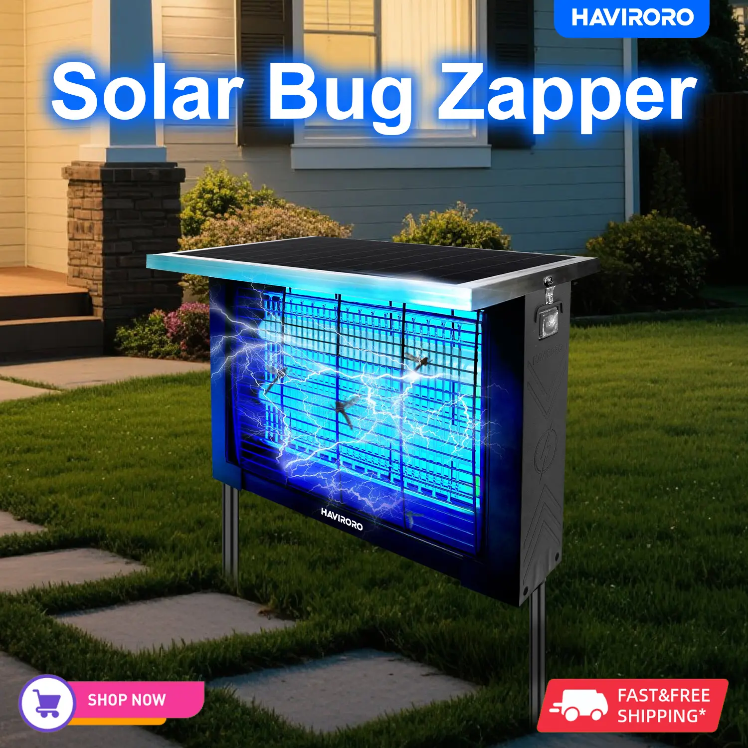 HAVIRORO Powerful Large Solar Bug Zapper Outdoor For 2000Sq.Ft, Poartable Rechargeable Mosquito Zapper With High Powered, Cordless Solar Fly Zapper For Patio Garden Backyard RV Camping Pond Pest Control