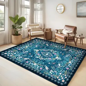 Vintage Floral Print Rug Soft Non-slip Large Size, Oriental Floral Design Washable Non-shedding Foldable for Bedrooms Restaurants Offices and Farmhouses carpet