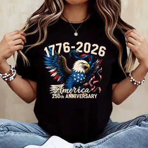 American Eagle 1776 2026 Independence Day Patriotic Design T Shirt White Casual Loose Fit Tee For Everyday Wear And Outdoor Activities