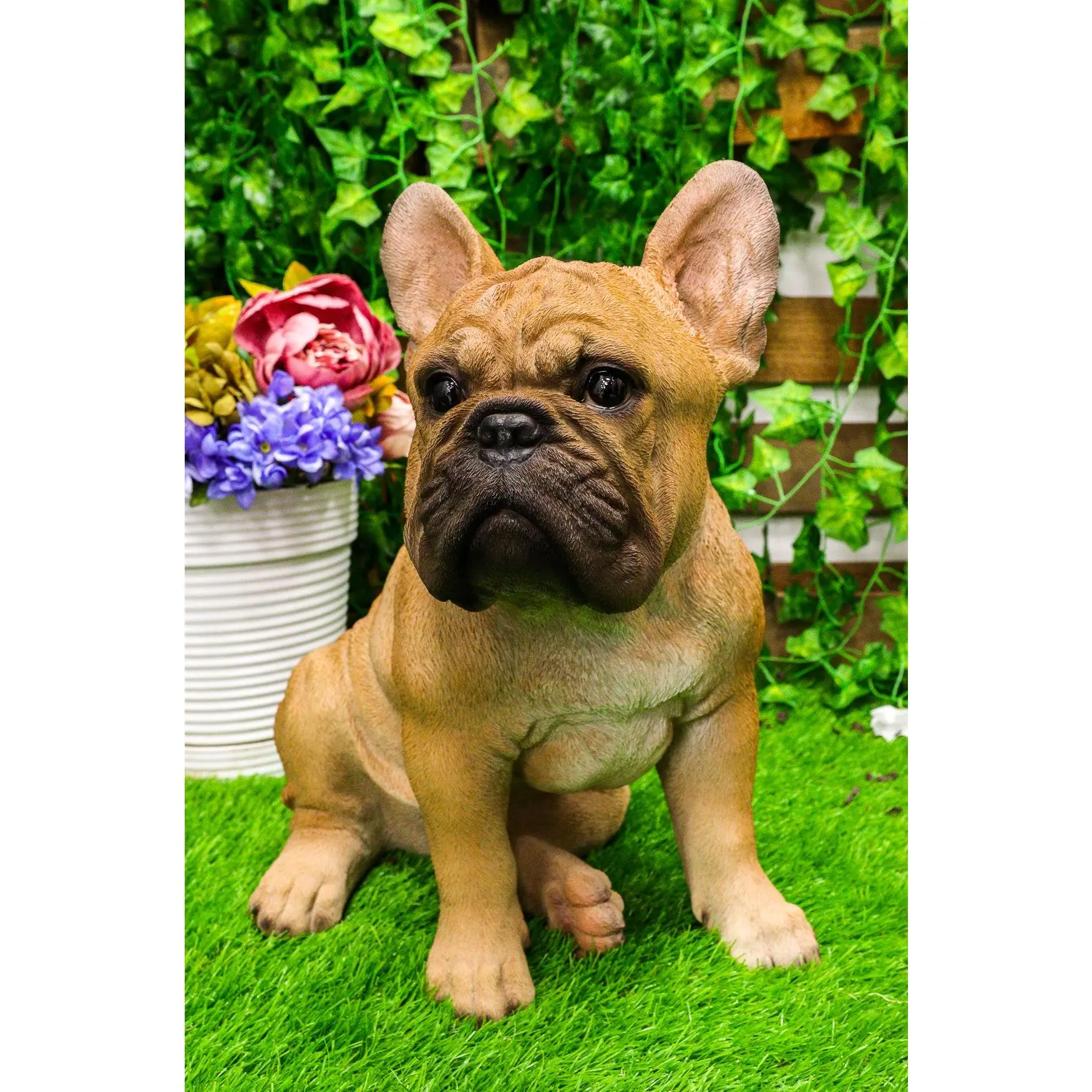 Resin French Bulldog Figurine, Large Lifelike Statue with Glass Eyes, 15.75"H Decor for Outdoor Display & Any Room Decor (Home Supplies)