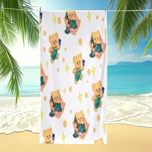 Cute Cartoon Bear Print Beach Towel, Japanese Style Kawaii Teddy Bear with Polka Dots Stars Hearts Pattern, Soft Microfiber Oversized Quick Dry Sand Free Absorbent Towel for Beach, Pool, Swimming, Travel, Camping and Yoga, Japanese Cute Aesthetic Beach Ac
