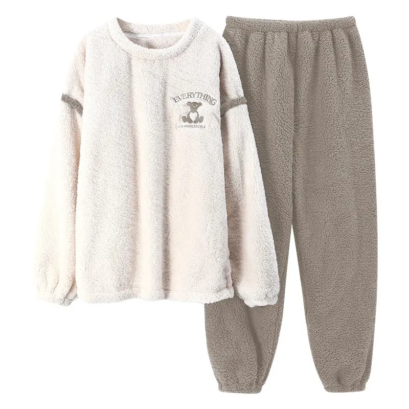 Couples Matching Pajamas, Cute Cartoon Sleepwear Set in Thick Coral Fleece, Warm Winter Loungewear for Men and Women, Clothes