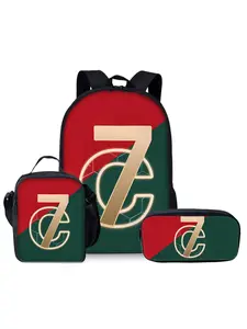 3pcs Football Player Themed Large Capacity Backpack Set, Including Large Capacity Casual Backpack, Lunch Bag And Small Bag, Suitable for Travel And Outdoor Activities, Perfect Gift for Football Fans