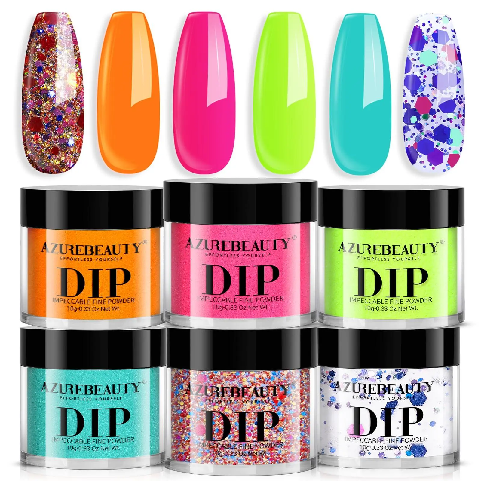 AZUREBEAUTY Dip Powder Nail Kit, No Lamp Needed Starter Set with 6 Spring Summer Colors, DIY Manicure at Home & Nail Art Gift for Adults, Dip Powder Nails