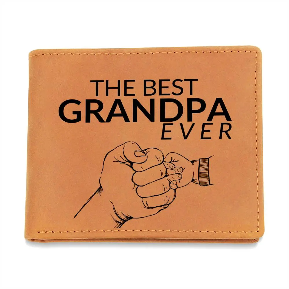 Genuine Cow Hide Men's Wallet for Grandpa, Custom "Best Grandpa Ever" Print, Slim Bifold with ID Window, Included Gift Box, Compact Design, Cow Hide Men's Wallets