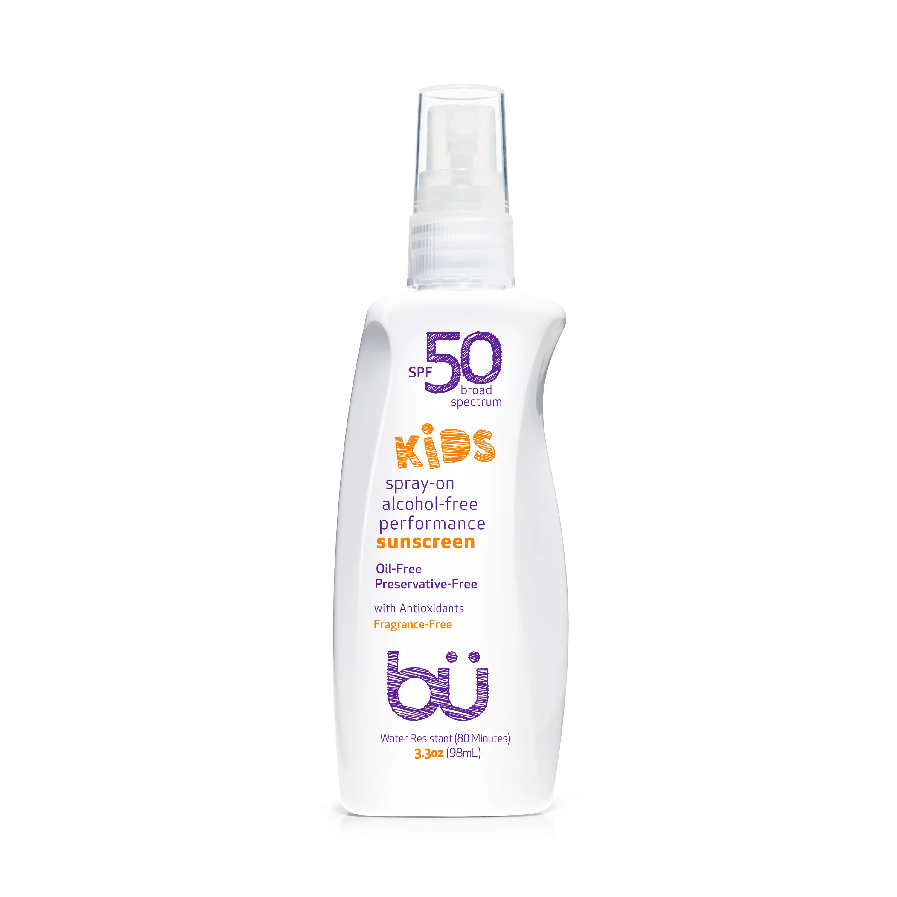 BU SPF 50 Alcohol-Free KIDS Fragrance Free 3.3oz (500 sprays per bottle). Facial Sunscreen