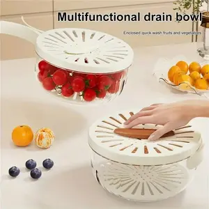 2-in-1 Foldable Kitchen Draining Basket Collapsible Fruit Washing Storage Bowl with Handles Versatile Utensil Functional Kitchenware Easyclean Material Preservation Thick White