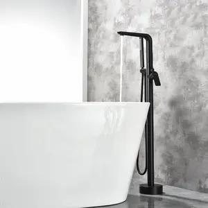 Matte Black Tub Filler Freestanding Bathtub Faucet Brushed Gold Floor Mounted Brass Bathroom Tub Faucets with Hand Shower