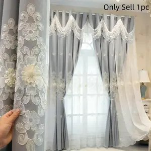 1pc French Luxury Double Layer Skirted Sheer & Blackout Curtain, Integrated Voile & Fabric, 100% Blackout for Bedroom, Princess Style. Black Backing Design, Ideal for Kids, Living Room, Bedroom, Kids Room & Beautiful Window Home Decoration