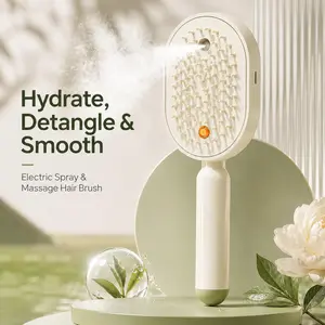 Electric Spray Air Cushion Massage Comb with Self-Cleaning, Anti-Tangle, Anti-Static, Volumizing Functions and Essential Oil Mist Aromatherapy Hair Care