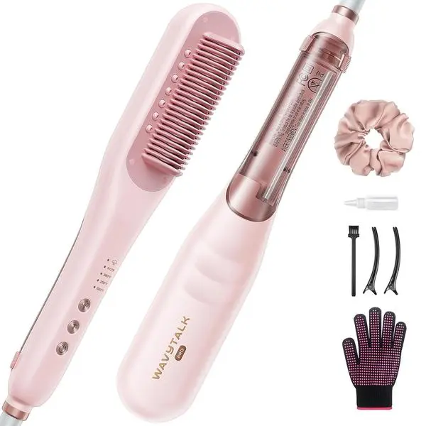 Wavytalk Pro Steam Hair Straightener Brush Steamline Pro Straightener Brush | 3-in-1 Straightening Brush for Coily Hair, Fast Salon Results with Less Damage, Anti-Frizz and Hair Nourishment