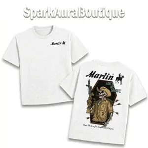 Marlin Ain’t No Grave Cowboy T-Shirt – Skeleton Gunman Graphic Tee with Rifle, Cigar and Arrows Artwork, Unique Western Streetwear for Men, Cool Vintage Skull Design, Perfect Gift Idea for Fans of Cowboy Style and Shooting Theme