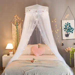 Bed Canopy, Princess Bed Curtain Net for Single to King Size, Bedroom Decoration of Round Lace Dome with Stainless Steel Hook, Quick Easy Installation
