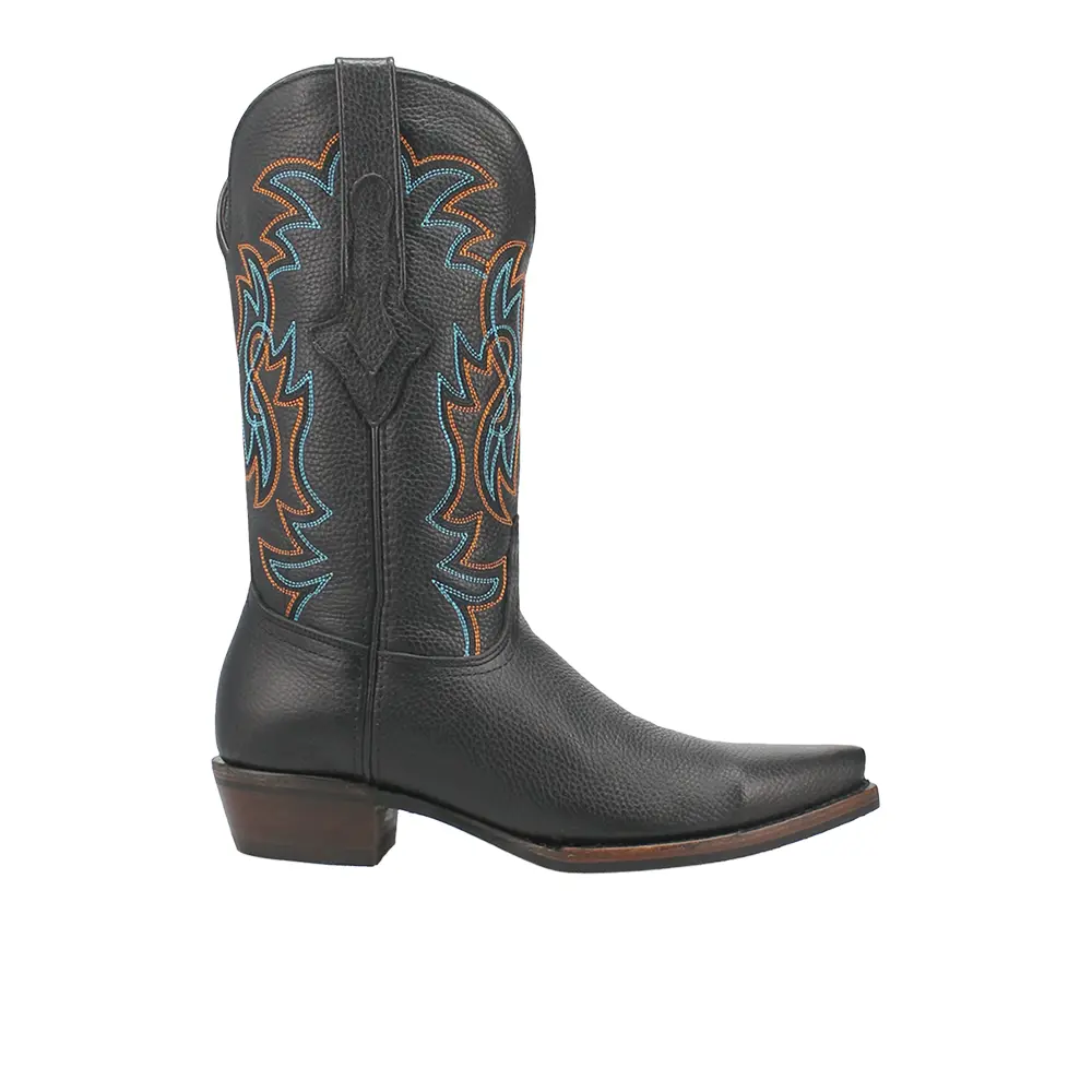 Dingo Mens Gold Rush Leather Embroidered Snip Toe Pull On Casual Boots Mid Calf - Black