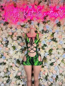 Bottle Girl One-Piece Bodysuit Green Electric - Custom Design | Exotic Dancewear for Performers, Raves, & Nights Out