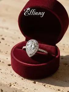 Effinny 925 Sterling Silver 2.2ct 5A Grade Cubic Zirconia Pear Cut Halo Engagement Ring for Her, Anniversary Ring for her, Engagement Rings, Adults
