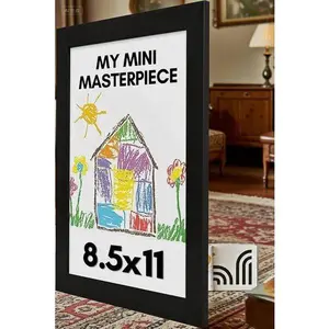 10x12.5 Front Loading Picture Frame for Kids Art - Holds 100 Artworks with 8.5x11 Mat - Includes Hanging Hardware and Built-in Easel - Black Display Frame for Drawings and Photos - Reusable and Durable Wall Decor Gift Room Sheets