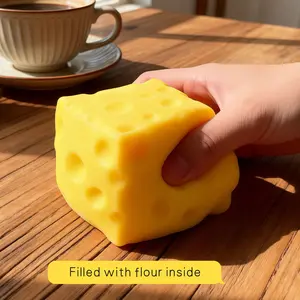 10cm TPR Cheese Squishy Toy Flour Filled Anxiety Relief Squeeze