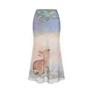 Cider Mesh Oil Painting Mid Rise Lettuce Trim Mermaid Maxi Skirt