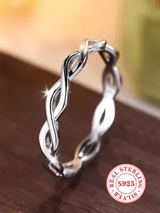 925 Sterling Silver Simple Style Infinity Symbol Design Cuff Ring, Fashion Jewelry for Party, Daily Clothing Decor, Trendy All-match & Exquisite Jewelry for Birthday Gift