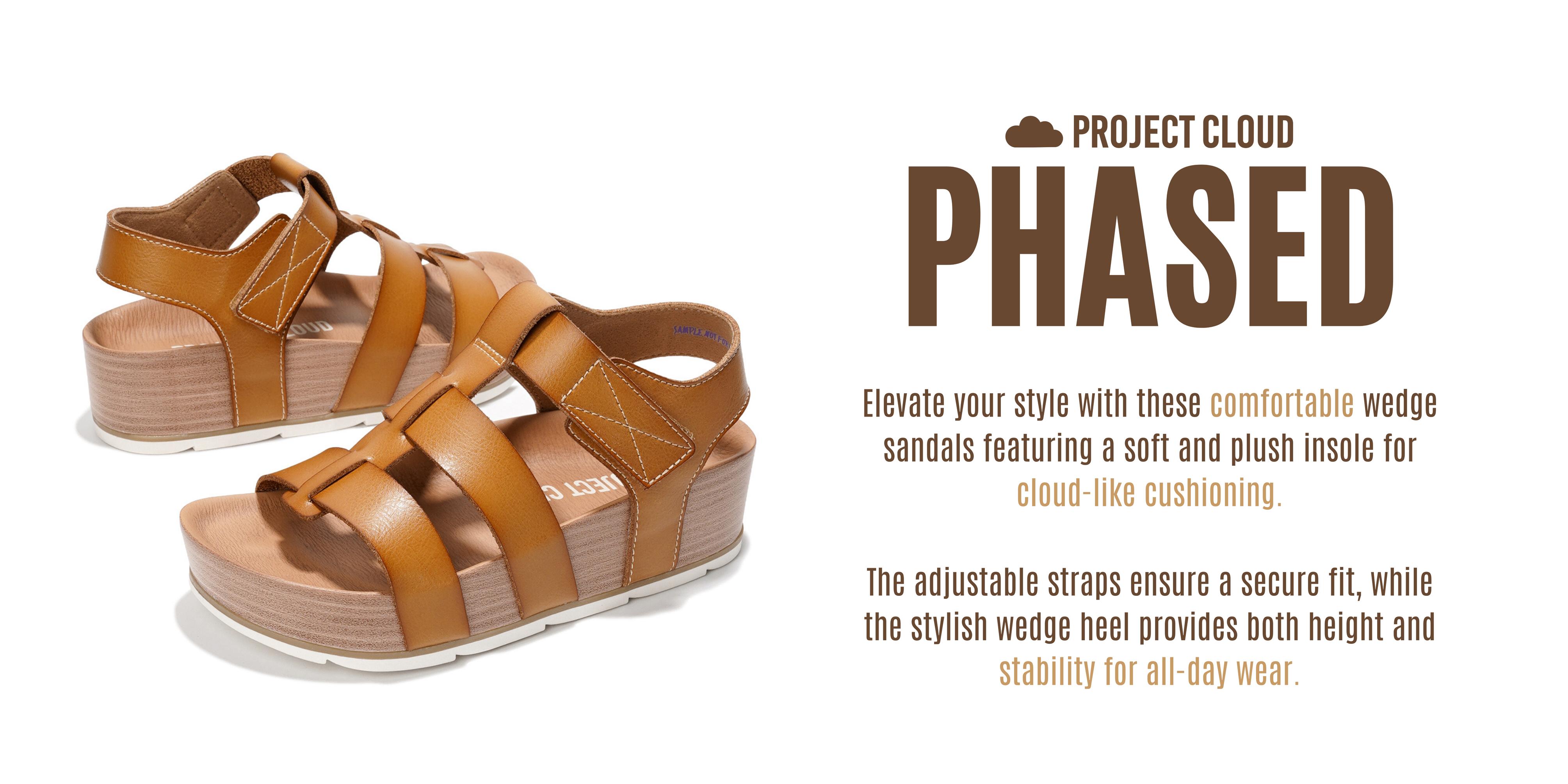 Project Cloud Women's | Eco-Leather Upper Wedge Sandals | Lightweight | Non-Slip - Phased