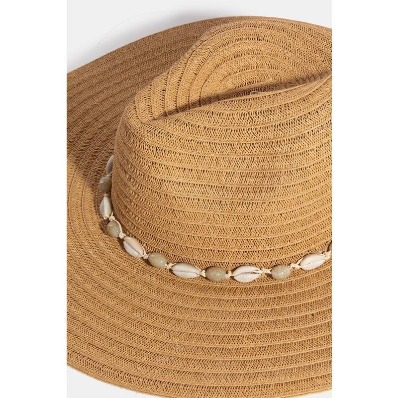 Fame Shell Beaded Wide Brim Straw Hat