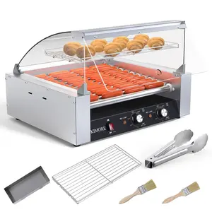 【GARVEE】Hot Dog Roller Machine with 30 Hot Dogs Capacity, 11 Rollers, Stainless Steel Construction, Removable Drip Tray, Dual Temperature Control, LED Light, and Cover - Ideal for Parties and Commercial Use