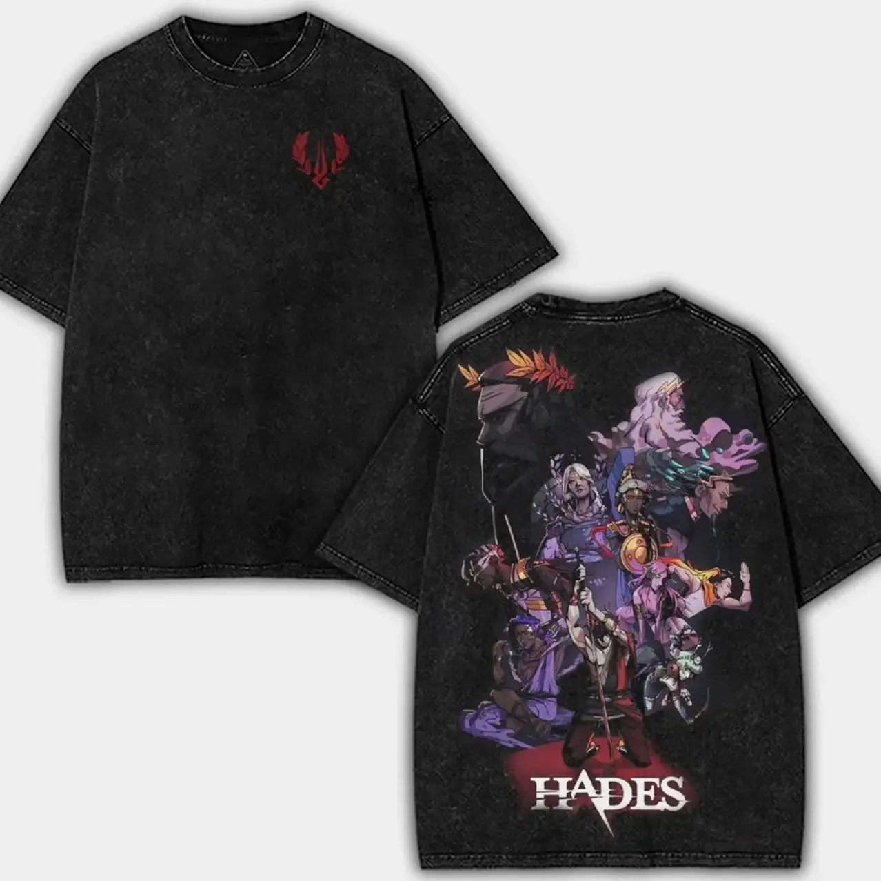 Hades Washed Unisex Graphic Tees, Casual Crewneck Short Sleeve Washed Tshirt 2 Sided Cotton unisex graphic tees gamer merch Fabric alt clothes 5GN